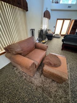 Rustic Oversized Leather Chair & Ottoman – Western Style – $275 SERIOUS BUYERS ONLY