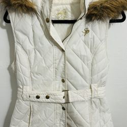 South Pole Puffer Vest Womens M White Lined Hooded Full Zip