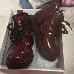 Burgundy Toddler Patent Leather Boots