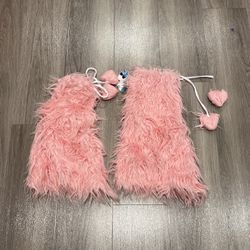 Baby Pink Fluffy Boot Shoe Covers With Hearts