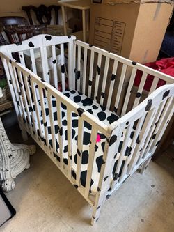 Cow Print Baby Crib with Mattress