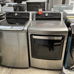 lg top load washer dryer set in grey