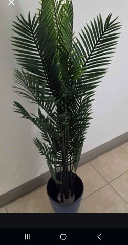 *** NEW LOW PRICE *** 74" Faux Areca Palm in a 13" (Diameter) Blue Resin Planter @ Lasting Creations