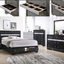 4- Pc Bedroom set Dresser,Mirror  Nightstand (1) Queen size bed frame  Not including Mattress and Box Sp