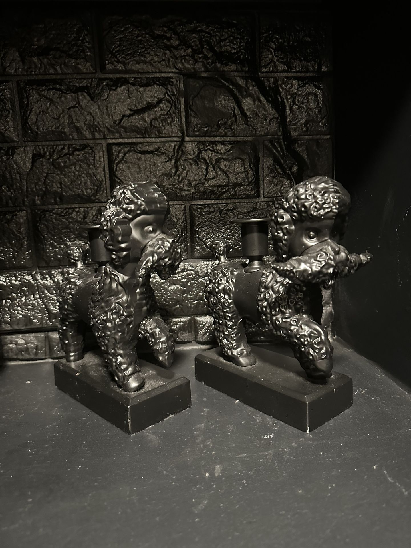 Pair Of Metal Doodle Dog Candle Holders Book Ends