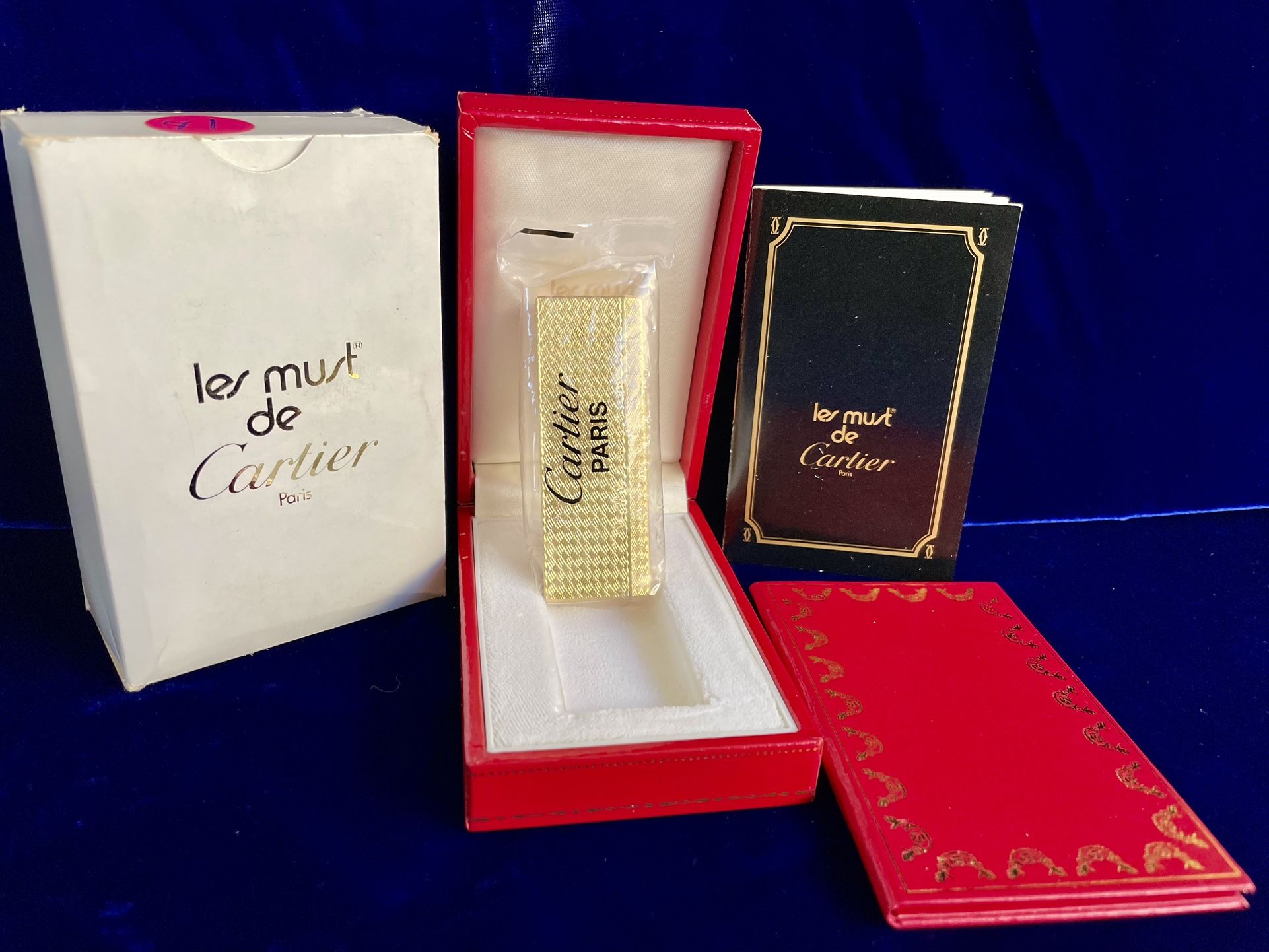 Vintage Pentagon Gold Cartier Lighter New Sealed Old Stock Full Set