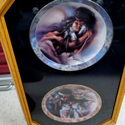 Lee Bogle Native American Plates In Plate holder Oak Frame
