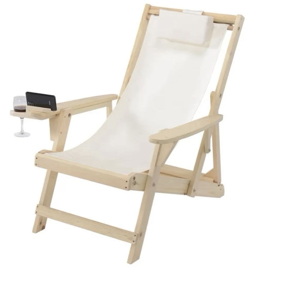 Set Of 2, Romantic wood and canvas sling chair with cup and wine holder. (BRAND NEW!!)