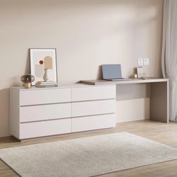 Modern Home Office Expandable Dresser Desk Combo with Drawers