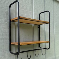World Market Modern 2 Tier Wood And Metal Wall Shelving With Hooks