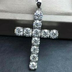 3Ct Round Cut VVS1/D MOISSANITE Diamond Cross Pendant 14K White Gold Over Silver 