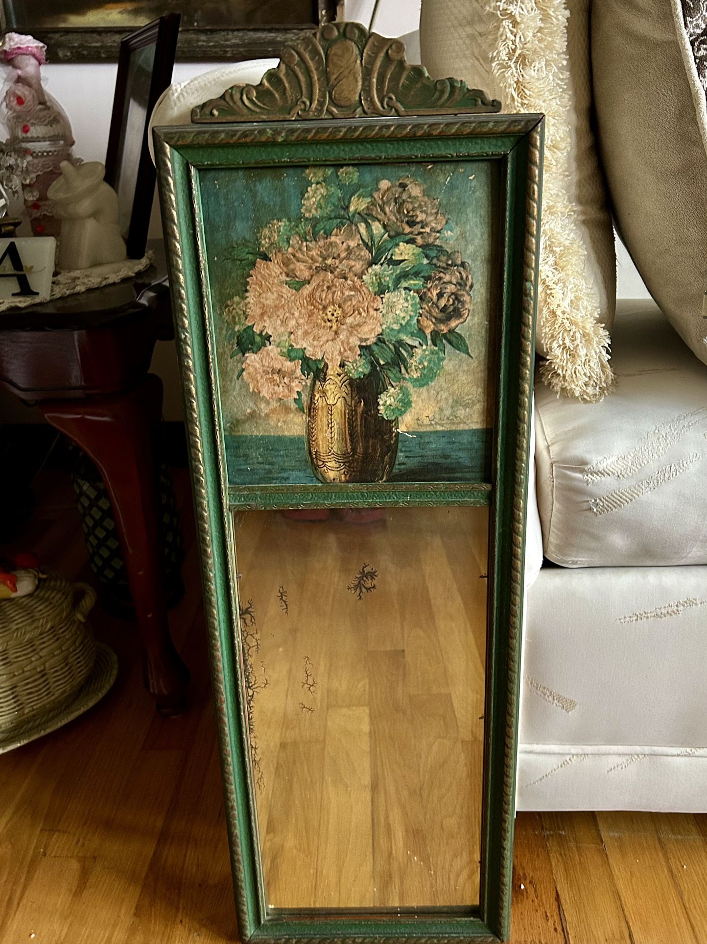 Antique Tall Narrow Louis XV1 Style Victorian French Trumeau Mirror