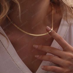 10k Solid Polish Yellow Gold Herringbone Chain 