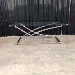 Modern Chrome X-Base Coffee Table with Glass Top