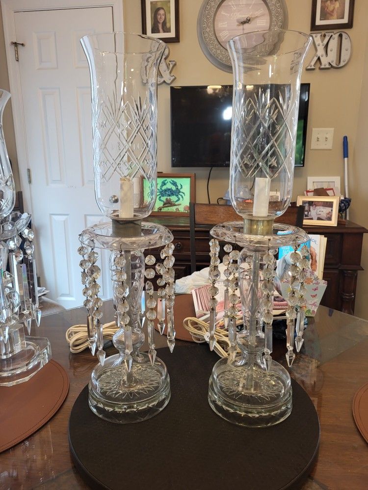 Beautiful Pair of Antique Hurricane Lamps 22 Inches Tall. 