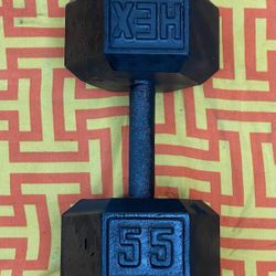 SINGLE 55 LB. STEEL HEX  DUMBBELL