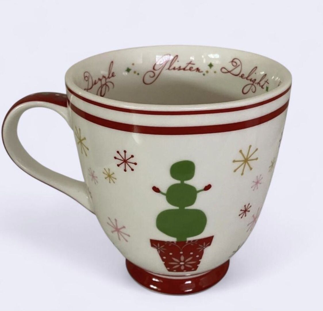 STARBUCKS 2006 Holiday Mug Glisten Delight Dazzle Festive Topiary Nicely Glazed