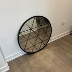 Large 31.5” Round Black Metal Geometric Wall Mirror – Modern Industrial Style 