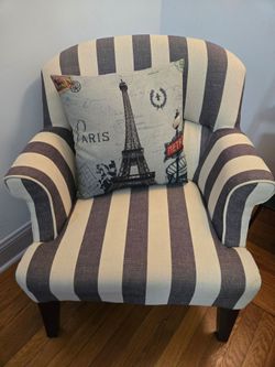 Classic Striped Accent Chair with Paris Pillow