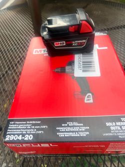 Brand New Milwaukee M18 fuel 2904-20. 1/2’ Hammer drill with new battery included.
