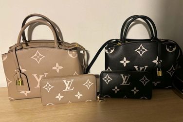 Two Geuine Leather Monogrammed Handbags with 2 matching wallets