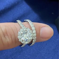 Swarovski crystal sterling layered over platinum wedding ring set Size 6