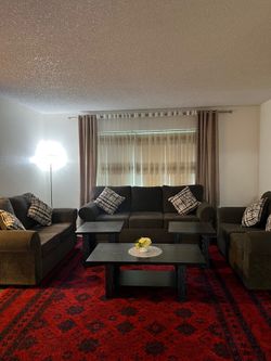 Sofa love seat coffee table rug