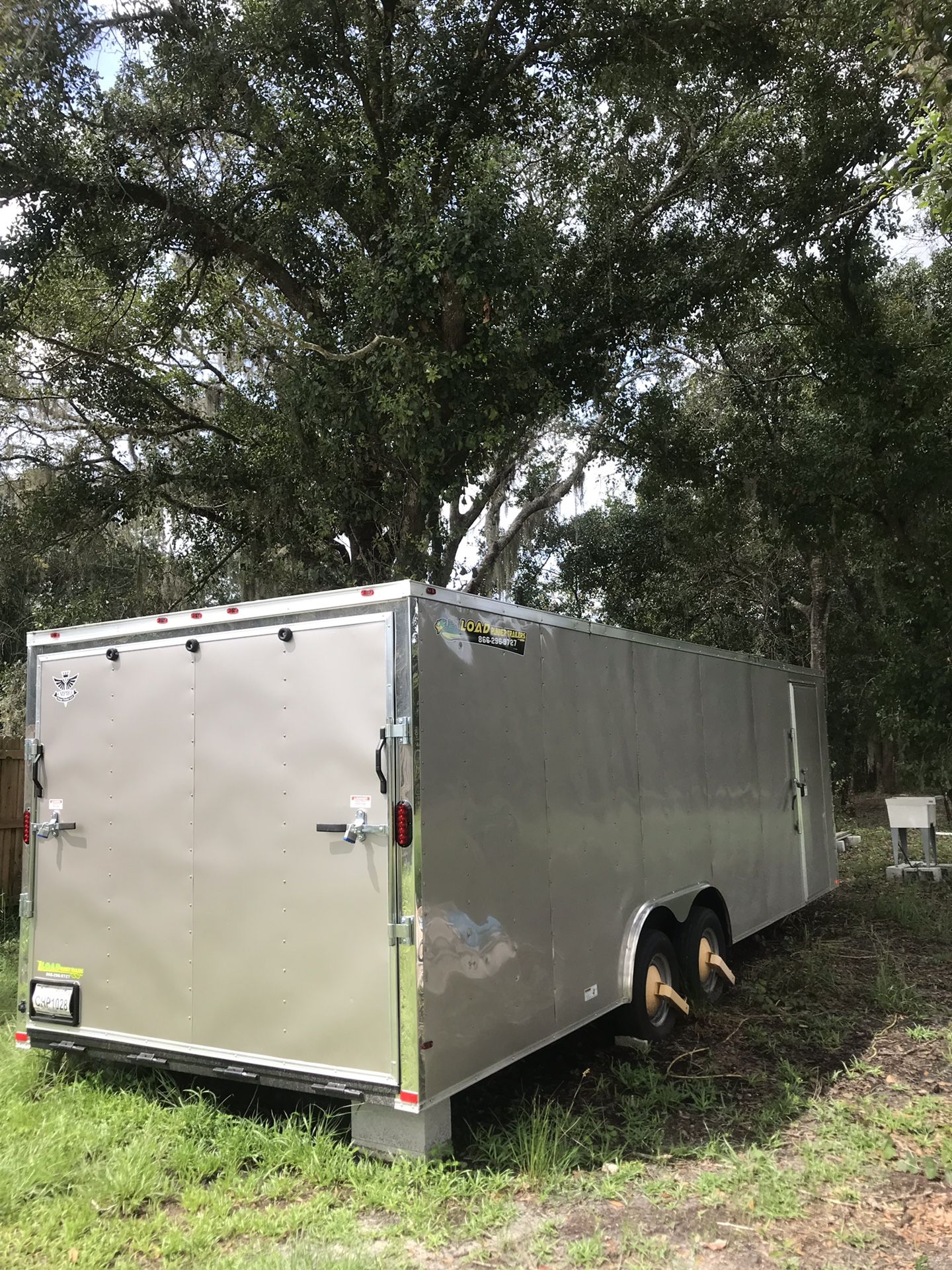 Enclosed 20’ trailer with shelving and led lighting