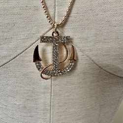 Betsey Johnson Anchor Rhinestone Pendant Necklace 