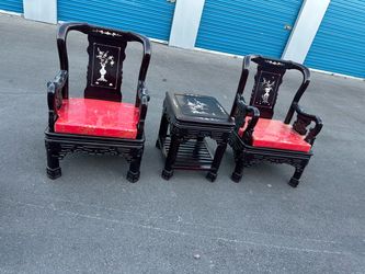 Chinese Lacquer Armchair Set with Side Table