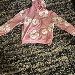 PINK DENIM TEAR HOODIE SIZE SMALL