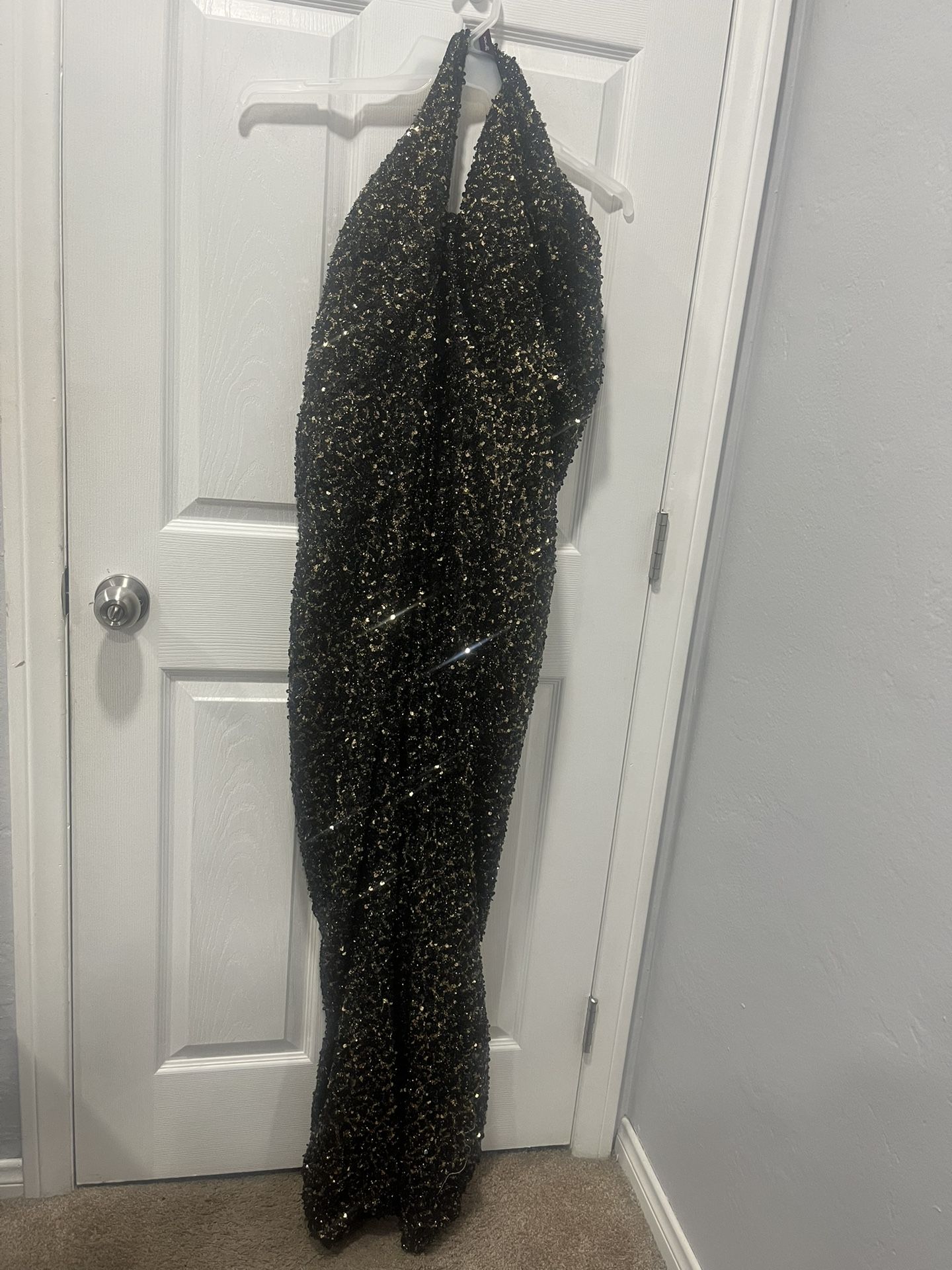 Off Shoulder Black And Gold Evening Dress