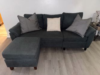Nice dark gray couch w ottoman and  matching chair
