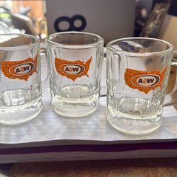 A&W glasses 3 small coffee like or big shot glasses