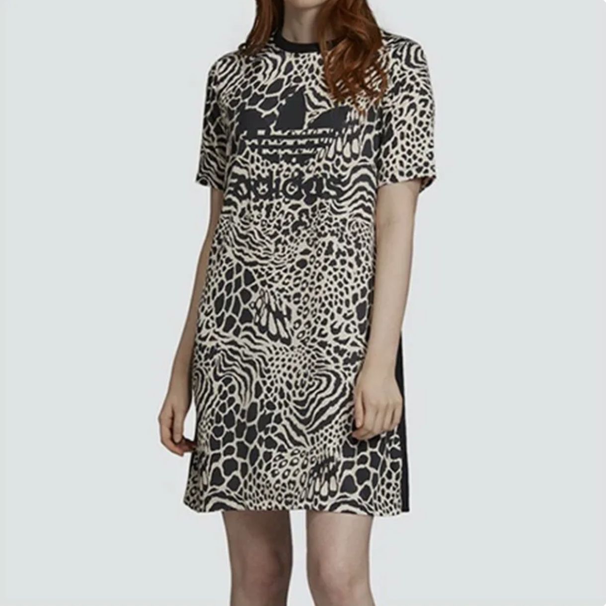 New Adidas Originals Allover Animal print Dress Black Women Skirt Sports DV0120