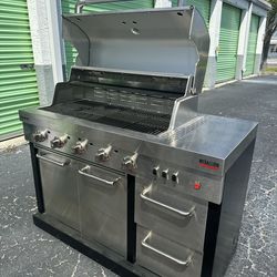 Brand New! 3 Pieces! Charbroil Stainless Steel BBQ, Granite Top Refrigerator & Granite Top Prepared Storage Counter