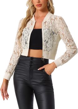 Size small white never worn sheer lace baseball jacket