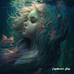 Beautiful Woman Mermaid Portrait art canvas or poster