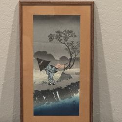 Antique Japanese Woodblock Print - Hiroshige IV "Hurrying Through A Rainstorm"