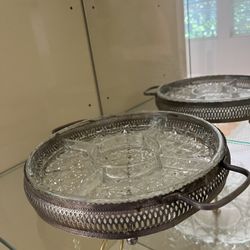 Real Crystal  Tray with a Silver Base 