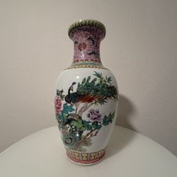 Asian Porcelain Vase Peacock and Peonies China