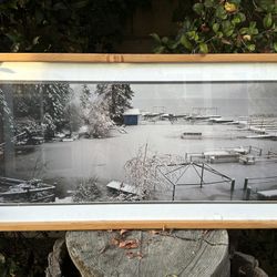 Framed Photograph Of Lake Arrowhead Docks In The Snow 