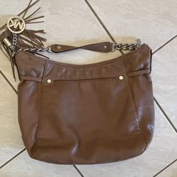 Michael Kors Megan Convertible Shoulder Bag Dark Dune Snakeskin Embossed Leather