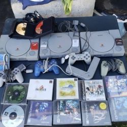 3 PS1 Playstation 1 Consoles 3 Consoles. With All Cables. 4 Controllers. Lots of Games. Each box 4 disc. With all you see. $1000! Or best offer. Trade
