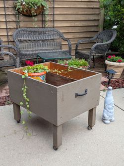 Vintage Hand Crafted Solid Wood Rustic Raised Garden Bed On Wheels