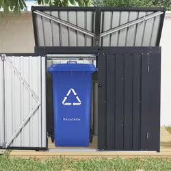 New in Box 5 ft. W x 3.4 ft. D Outdoor Metal Garbage Can Storage Shed for 2-Trash Cans