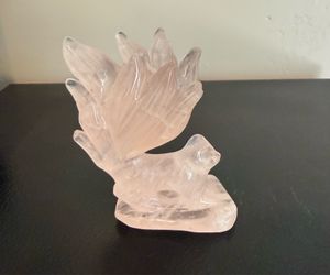 Rose Quartz Nine-Tailed Fox (Kitsune) Carving