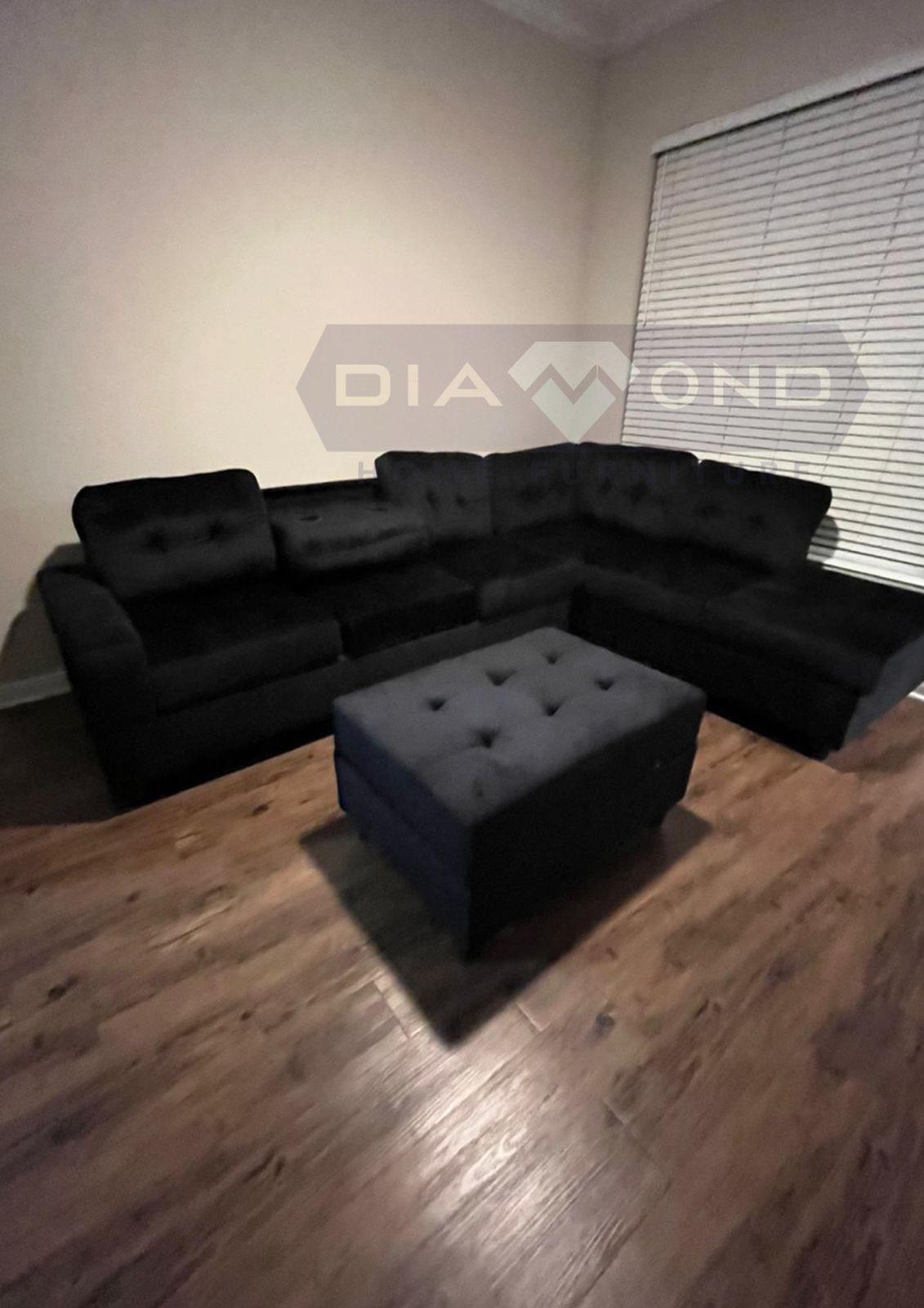 HEIGHTS BLACK VELVET SECTIONAL W/ OTTOMAN