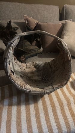 Large Rustic Woven Basket with Handle