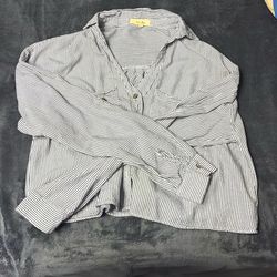 Striped Collared Long Sleeve Button Up Tank-top